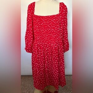NEW w/Sample Tag Skies Are Blue Red Long Sleeves Flower Square Neckline Dress 1X